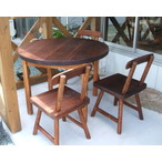 円形テーブル・椅子３脚セット（柿渋仕上げ）